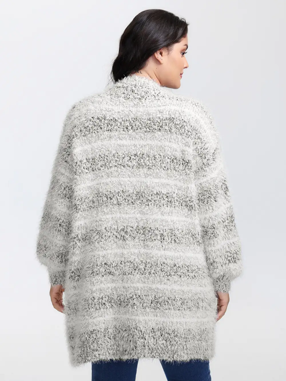 Plush Textured Striped Knit Cardigan