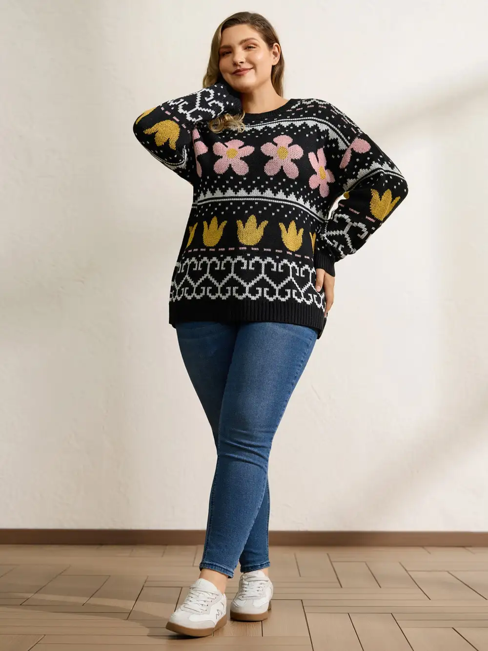 Jacquard Floral Garden Pattern Pullover