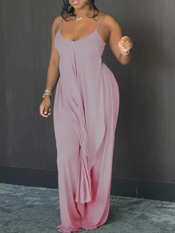 Women's High-Low Cami & Wide-Leg Pants Lounge Set – Soft, Casual, Elastic Waist Fit