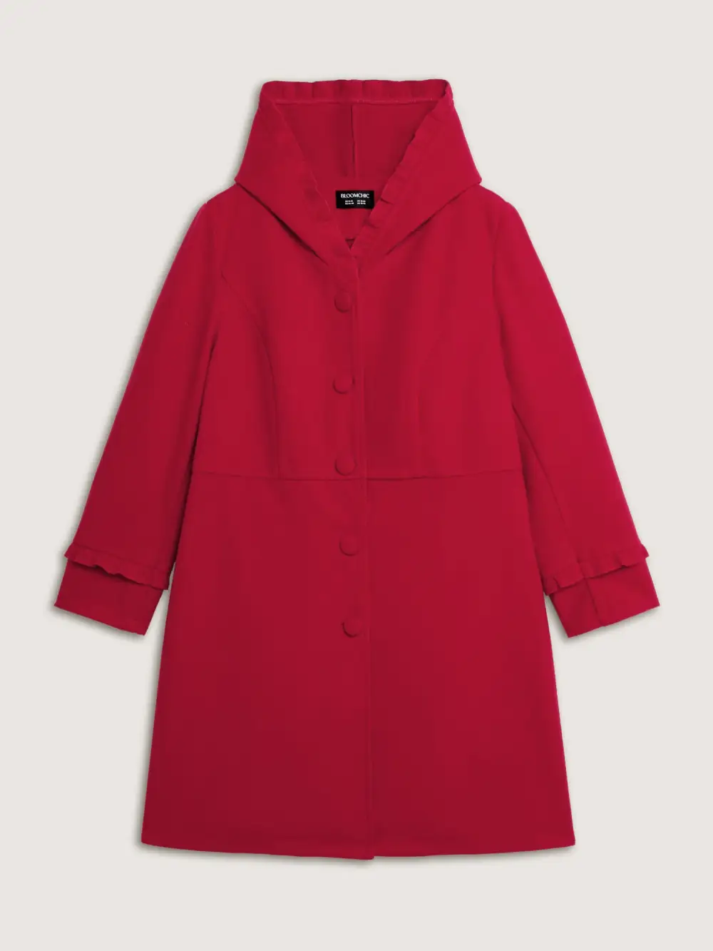 Ruffle Trim Waist-Defining Pockets Coat