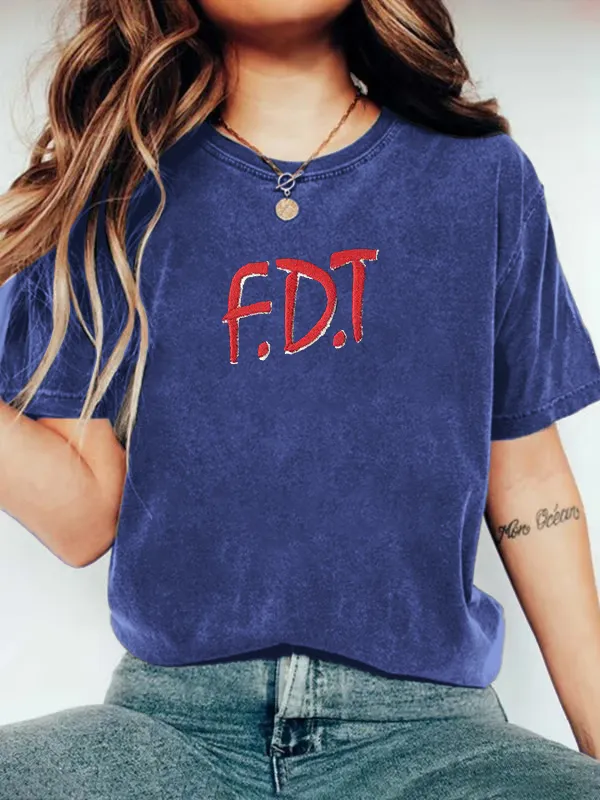 Women'S T-Shirt Women’S Retro FDT Print Short Sleeve Casual T-Shirt