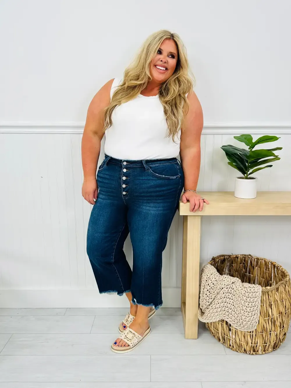 Judy Blue On The Fly Cropped Wide Leg Jeans