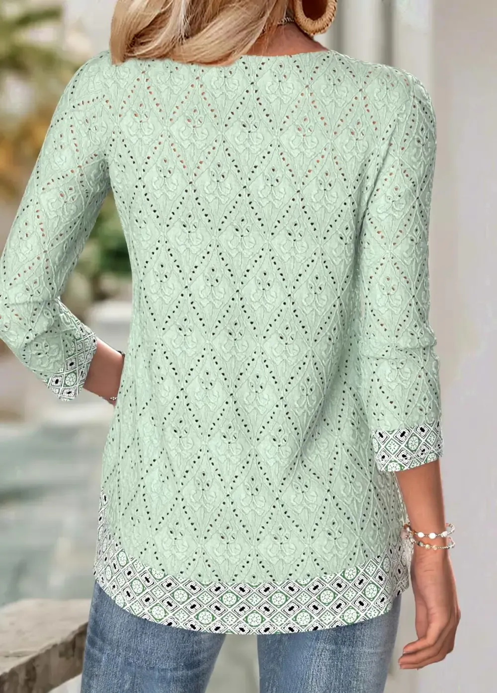 Sage Green Fake 2in1 Tribal Print T Shirt