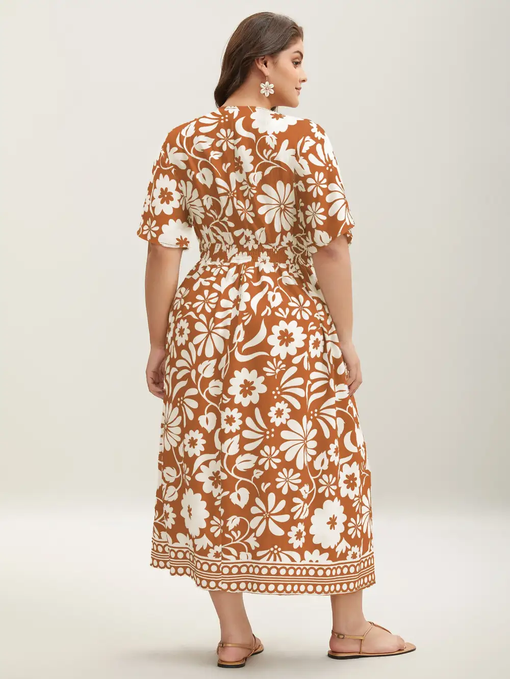 Large Floral Print Pockets Midi Dress