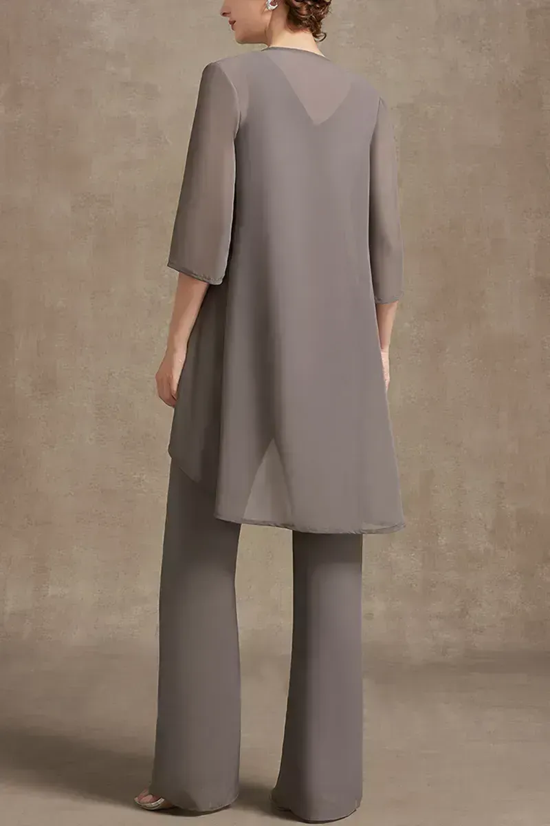 Plus Size Embroidery Chiffon Three Pieces Set Pant Suits