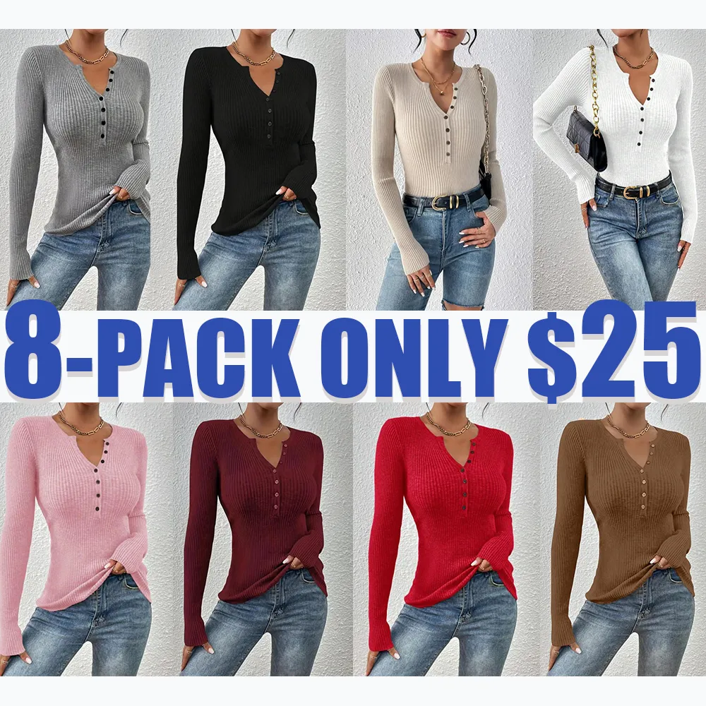 Slim Fit Ribbed Sweater – Women’s Button Front Long Sleeve Knit Top