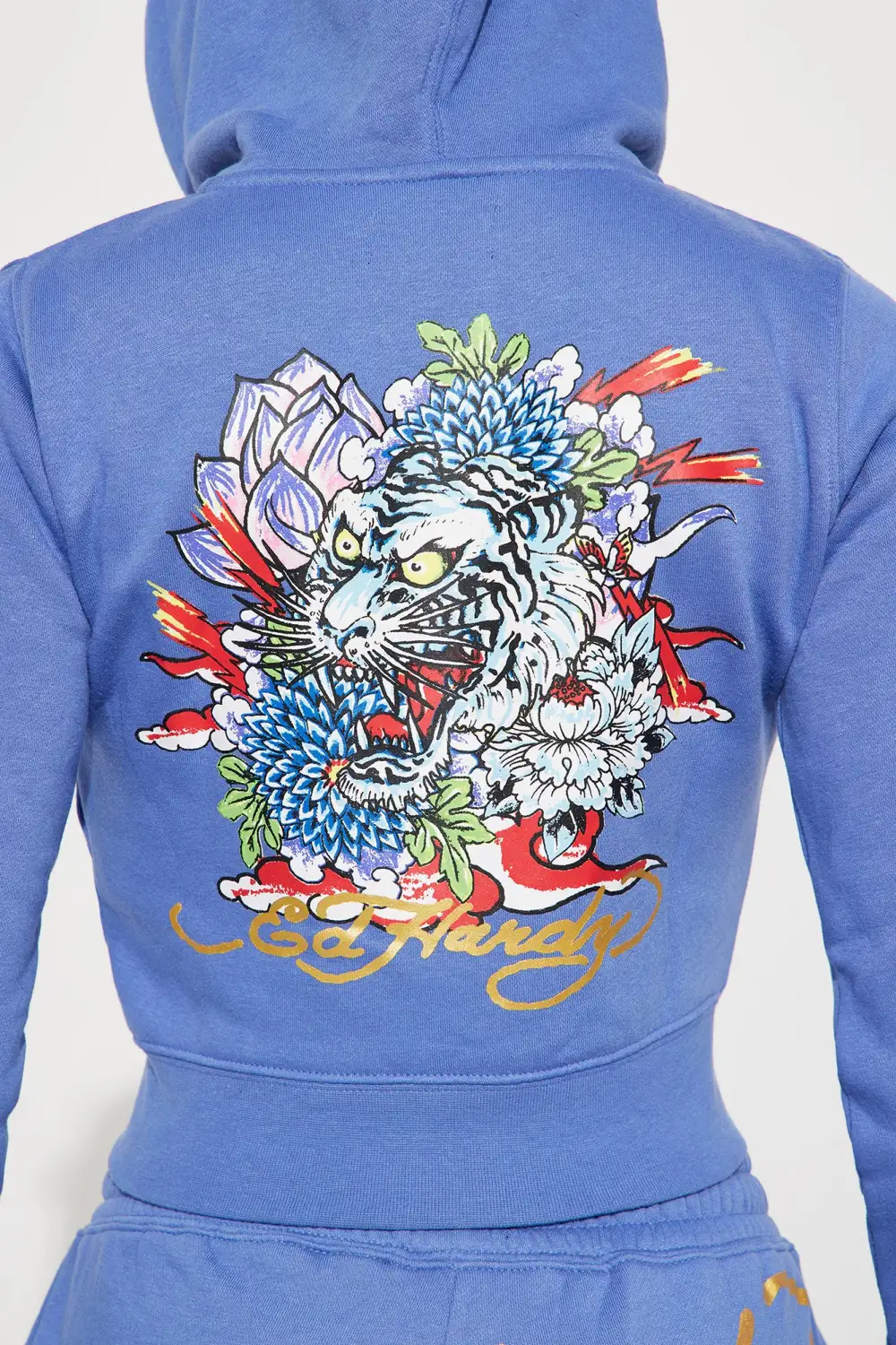 Ed Hardy Lotus Love Zip Front Hoodie - Blue