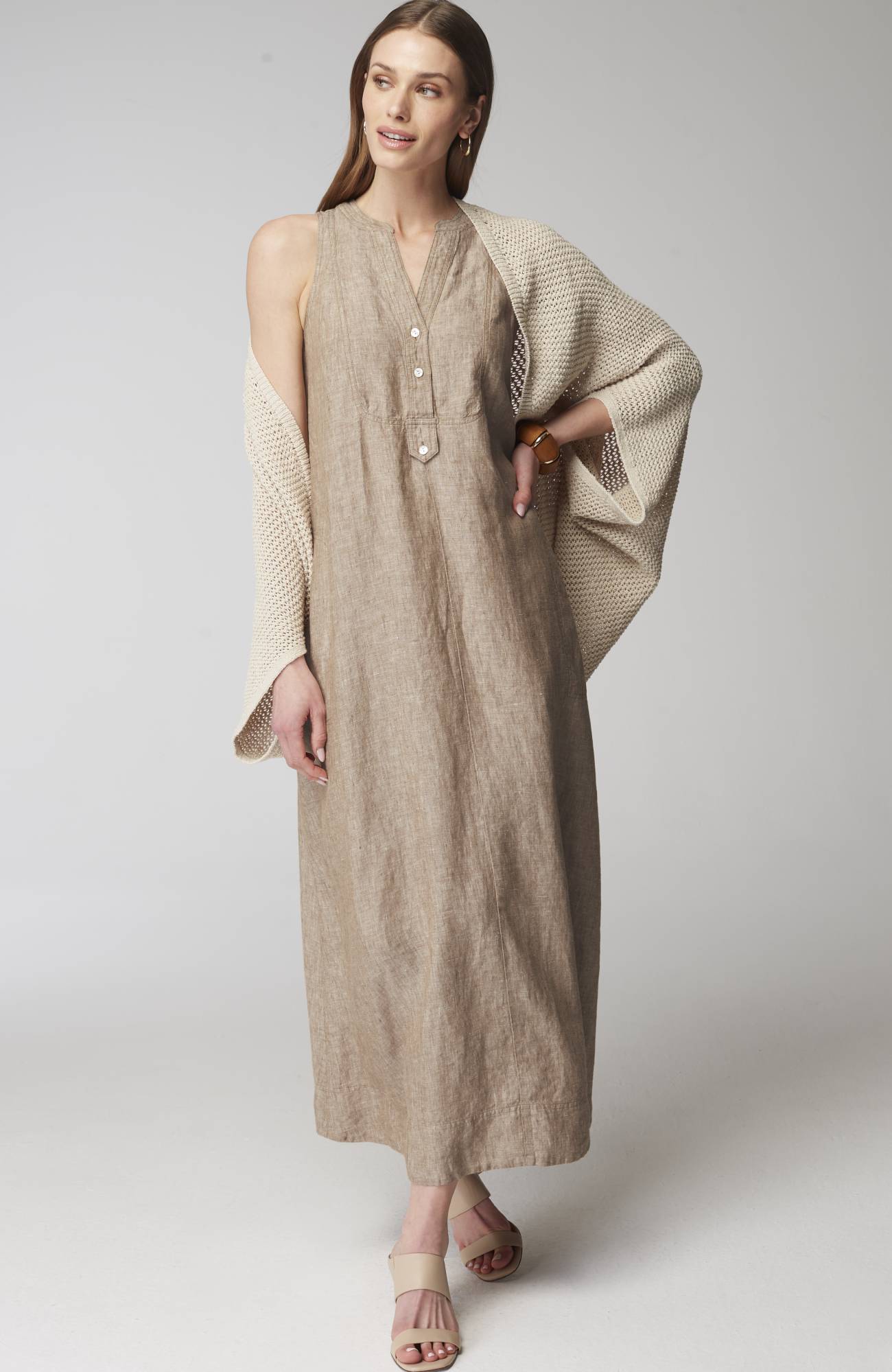 Pleated Linen Maxi Dress