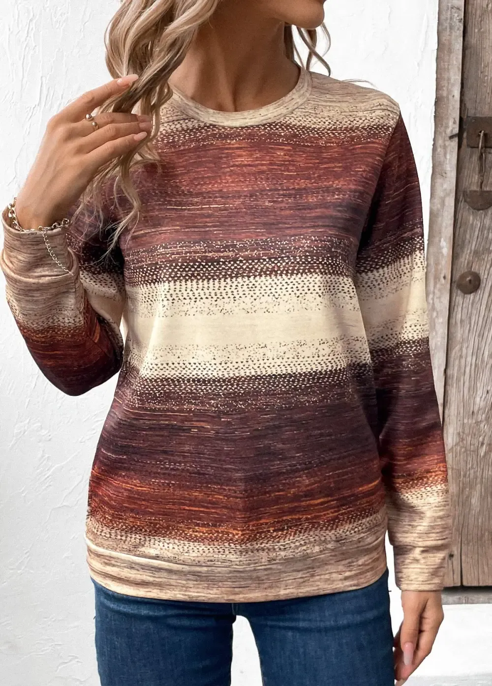 Multi Color Patchwork Tribal Print Long Sleeve Sweatshirt