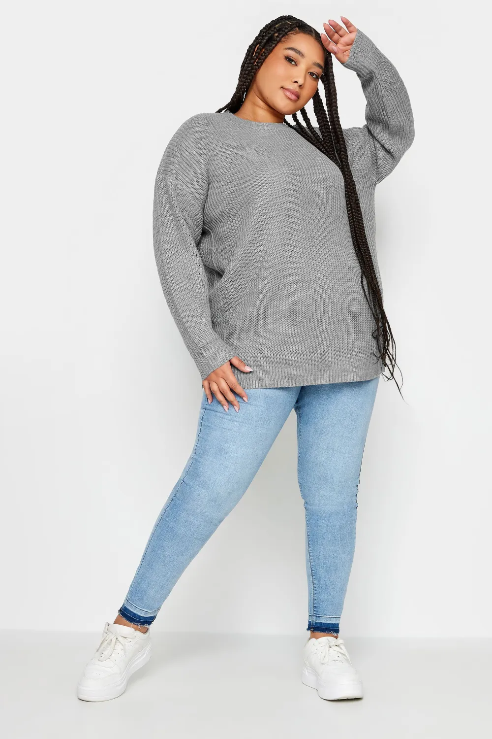 YOURS Curve Navy Blue Drop Shoulder Knitted Jumper