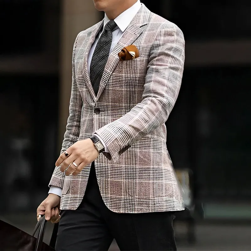 Men's Business Notch Lapel Two Button Chest Pocket Solid Blazer