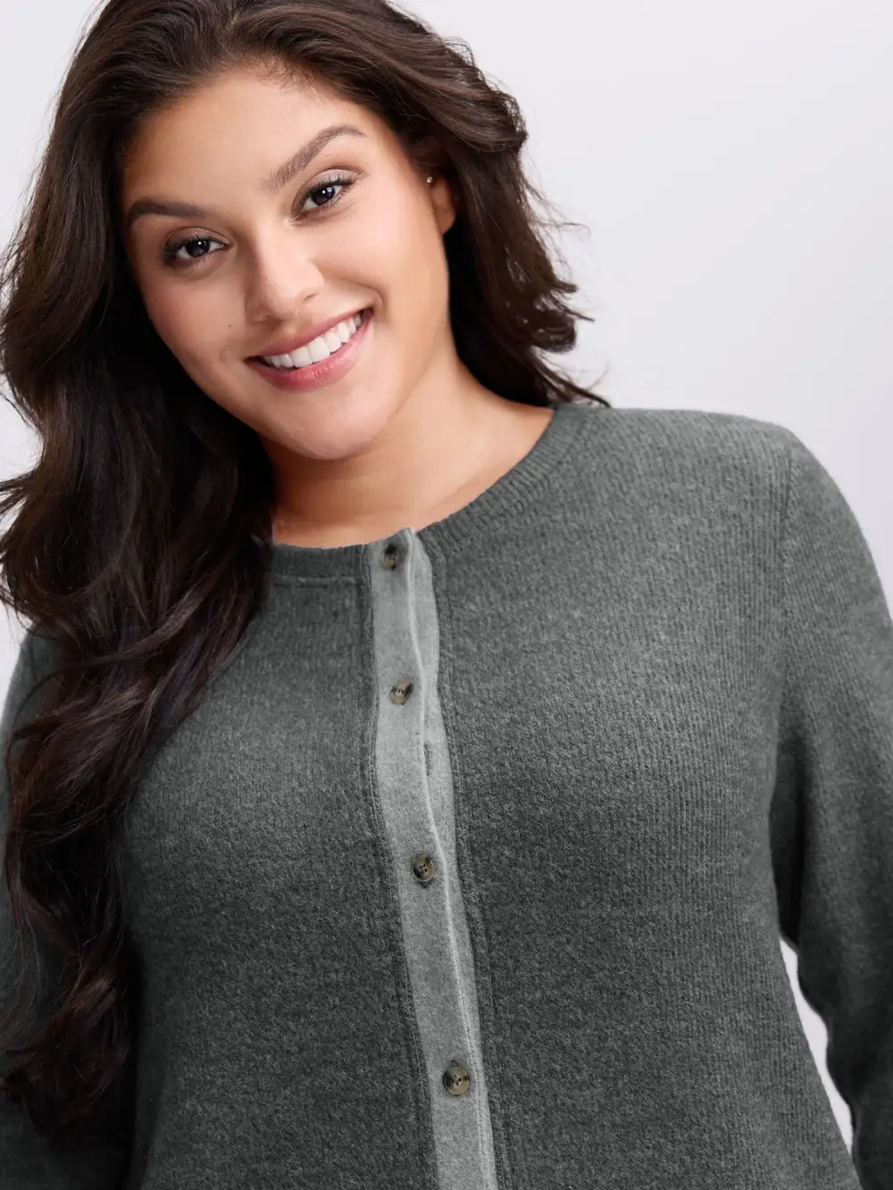 Ribbed Button Color Contrast Knit Top