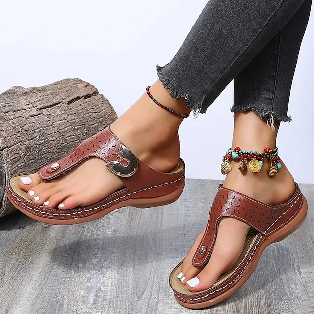 Women's Sandals Wedge Sandals Plus Size Outdoor Daily Walking Solid Colored Summer Sequin Flat Heel Wedge Heel Open Toe Casual PU Leather Loafer Black Red Blue