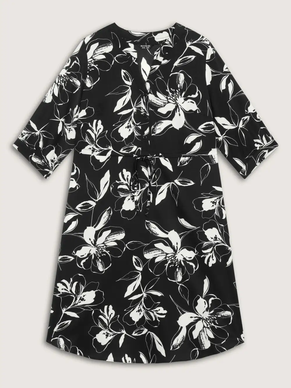 Floral Print Drawstring Waist Midi Dress