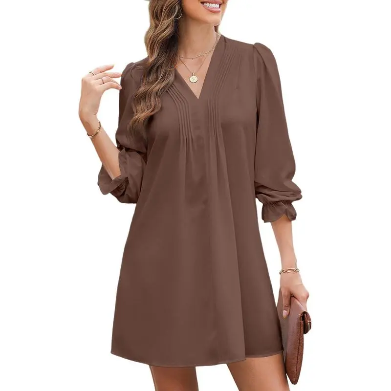 Women's A-Line Ruffle Sleeve V-Neck Midi Dress – Pleated Flowy Sundress