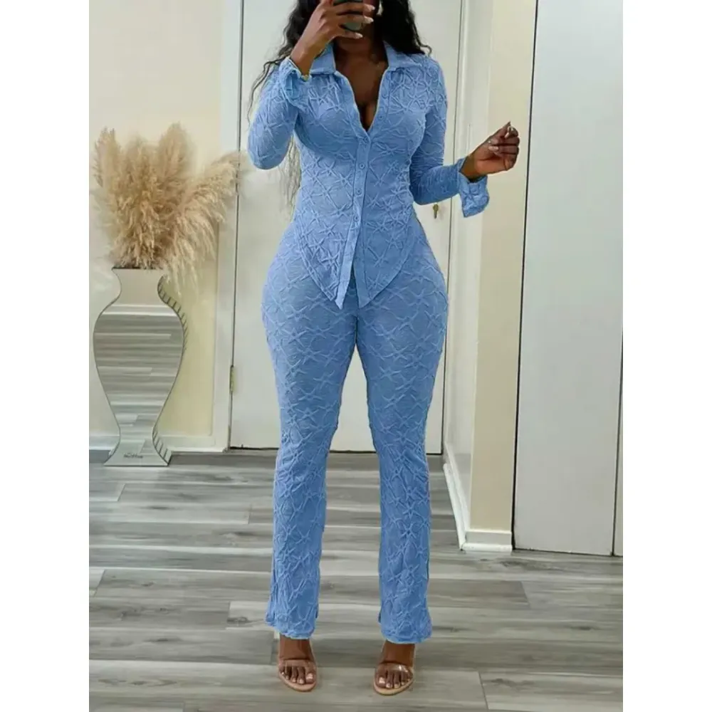 Sexy Knitted Long Sleeve Top & Tight Pants Set