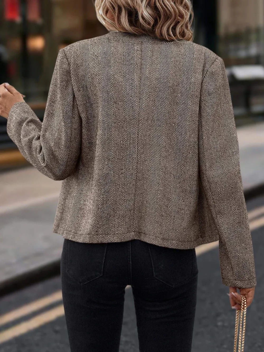 Herringbone Pattern Double Breasted Overcoat