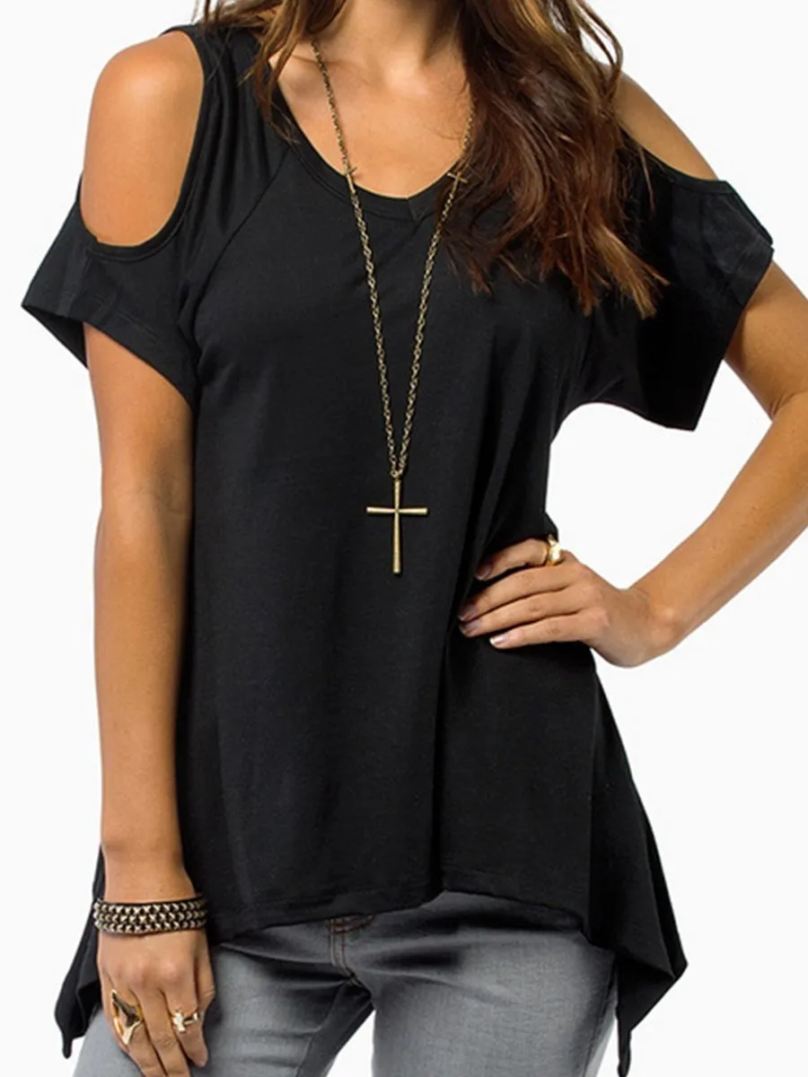Swallowtail V-Neck Strapless Irregular Hem T-Shirt