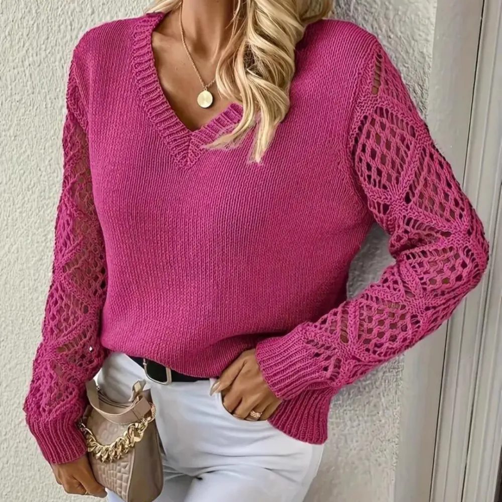 V-Neck Knitted Sleeves Jumper
