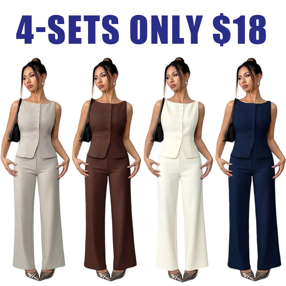 Women's Summer Two-Piece Set – Button Tank Top & Wide Leg Pants
