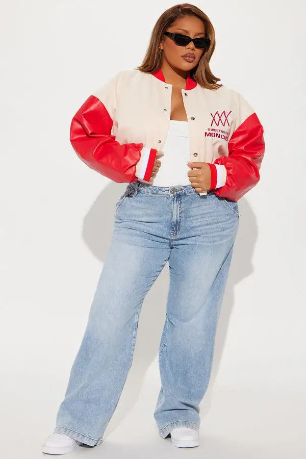 Mon Cheri Cropped Varsity Jacket - Taupe/combo