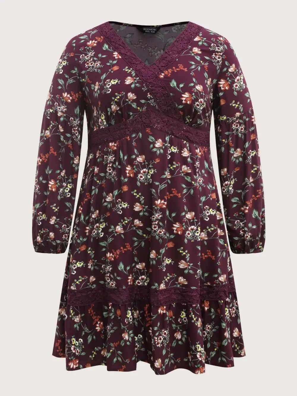 Supersoft Floral Print Lace Trim Knee-Length Dress