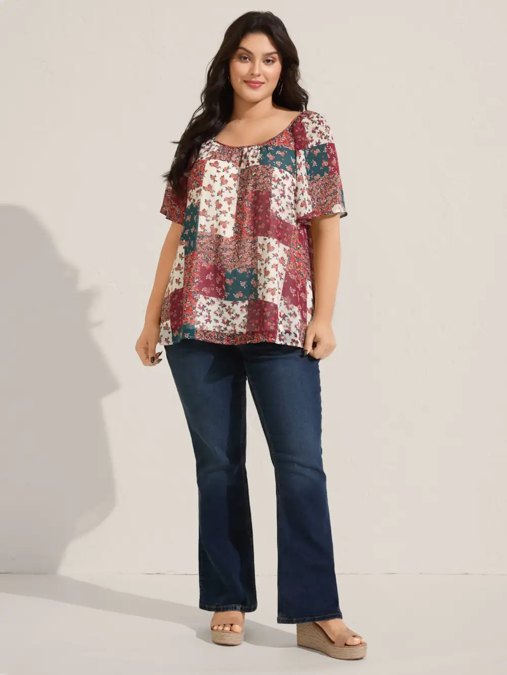 Boho Collage Print Backless Tie Blouse