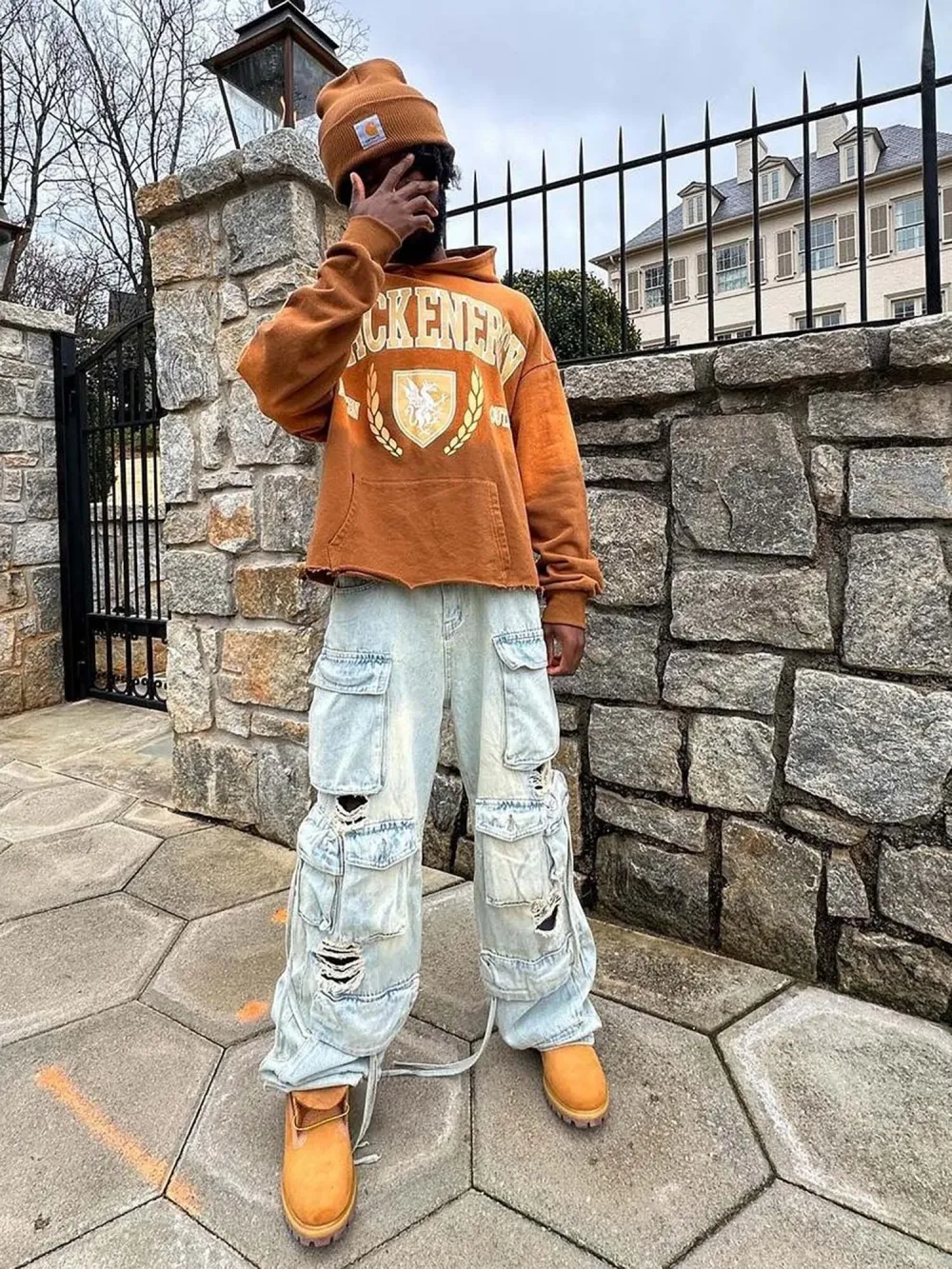 Washed Multi-pocket Work Cargo Jeans - 1830