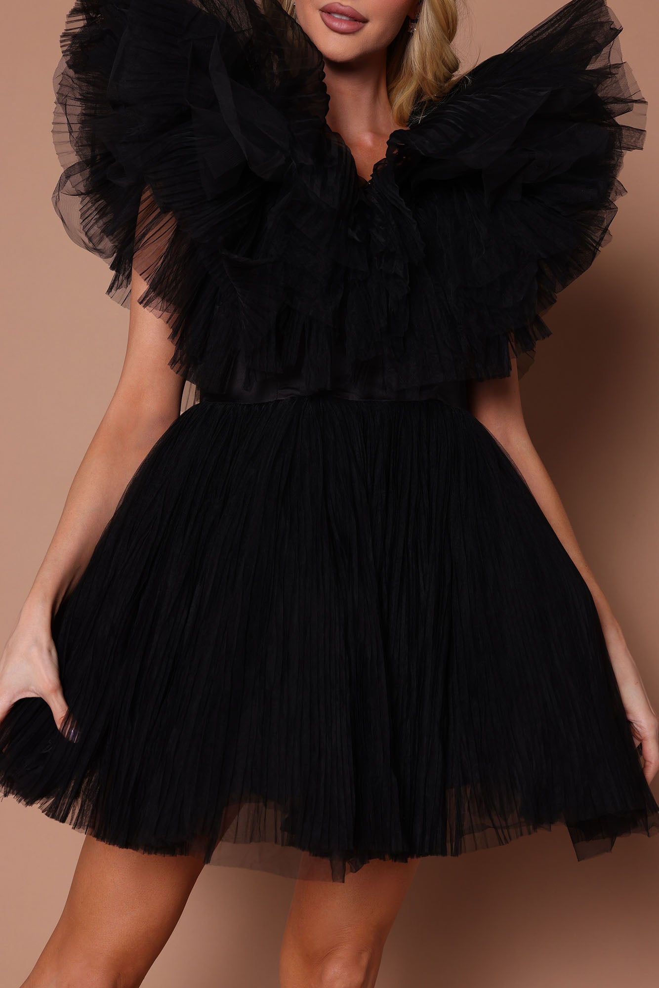 Delaney Tulle Mini Dress - Black