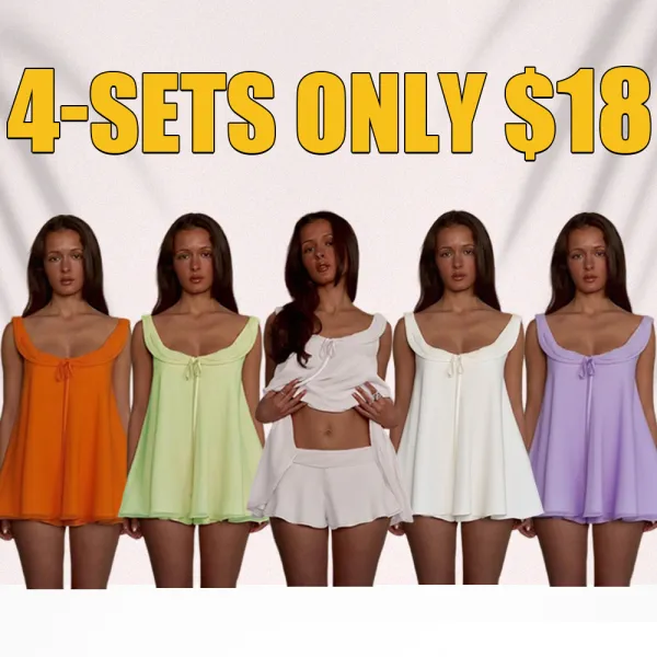 Women’s Summer 2-Piece Set-U-Neck Tank Top & Low-Rise Shorts