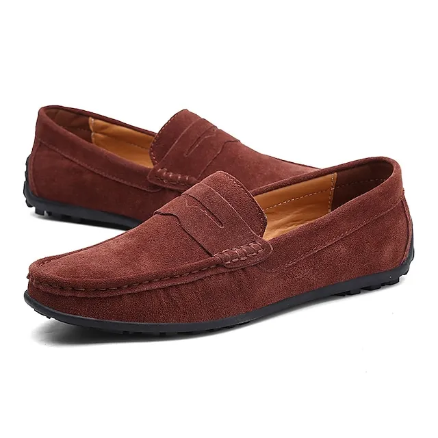 Men's Loafers & Slip-Ons Suede Shoes Comfort Shoes Driving Loafers Casual Outdoor Daily Suede Black Navy Blue Khaki Spring Summer