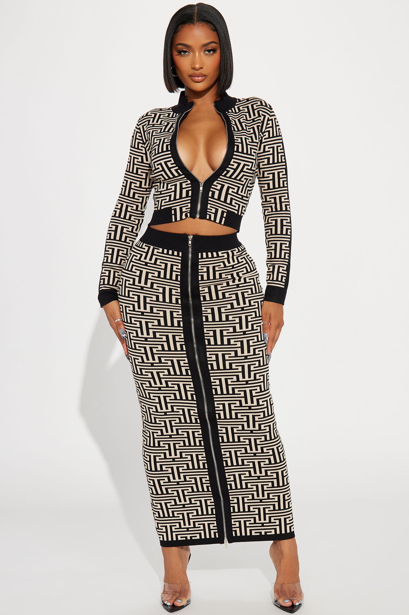 Luxe Attitude Sweater Skirt Set - Black/combo