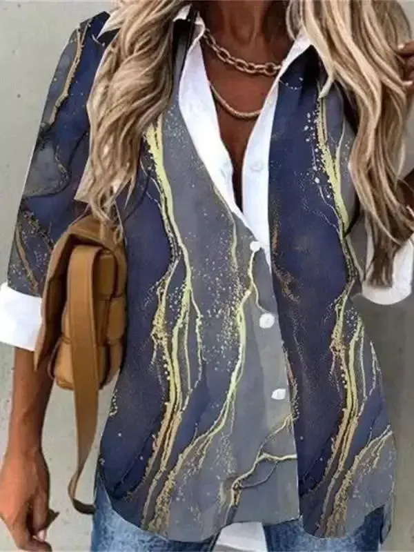 Women 3/4 Sleeve Shirt Collar Floral Printed Animal Print Button Top Shirts