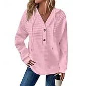 Women's Texture Sweatshirt Waffle Sweatshirt  Pullover Hoodie Sweatshirt Plain Streetwear Casual Long Sleeve Hooded Regular Tops Street Holiday Going out Buttons Black White Pink Wine Fall Winter