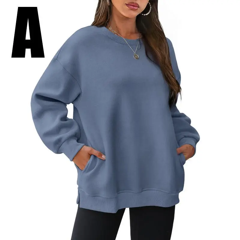 Womens Oversized Sweatshirts Crewneck Long Sleeve Tops Fleece Pullover Fall Fashion Clothes with Pocket