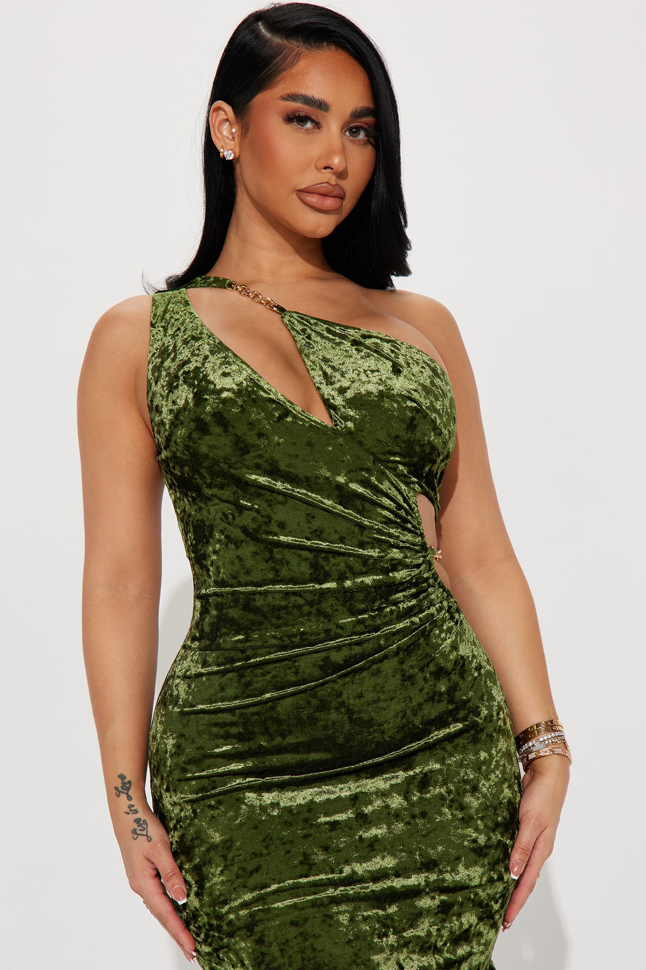 Crushin On You Crushed Velvet Gown - Olive