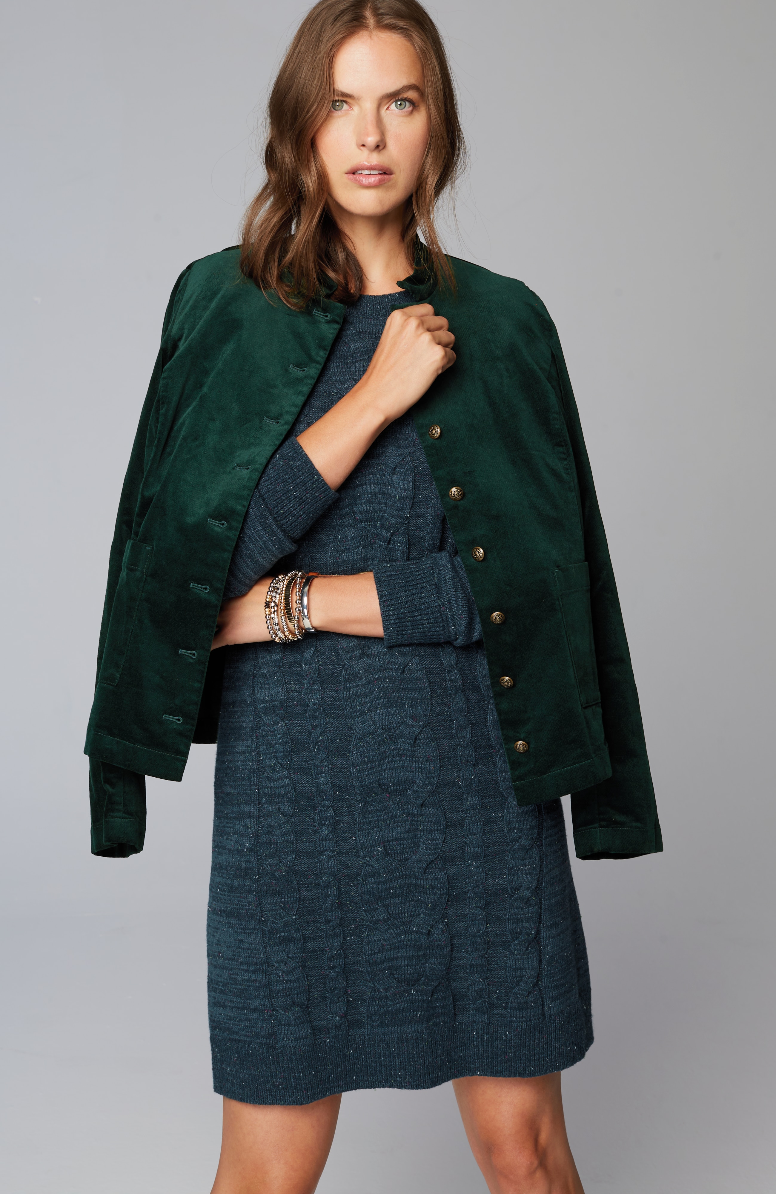 Velveteen-Stretch Military Jacket