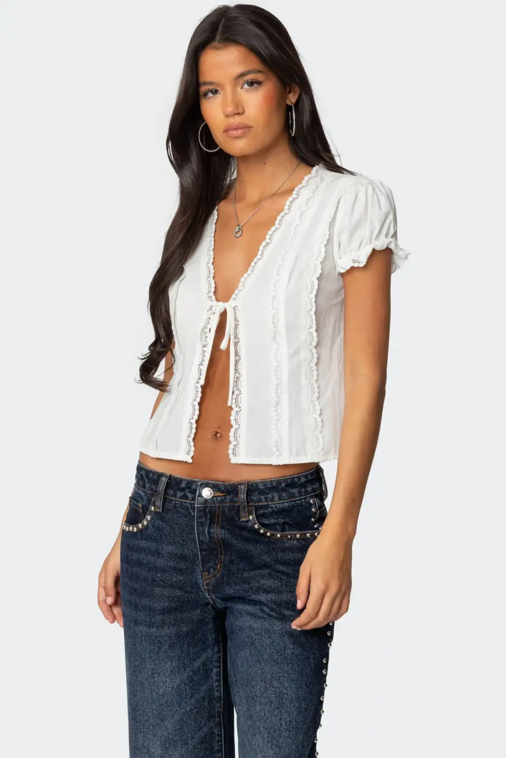 Cotton Lacey Tie Front Top