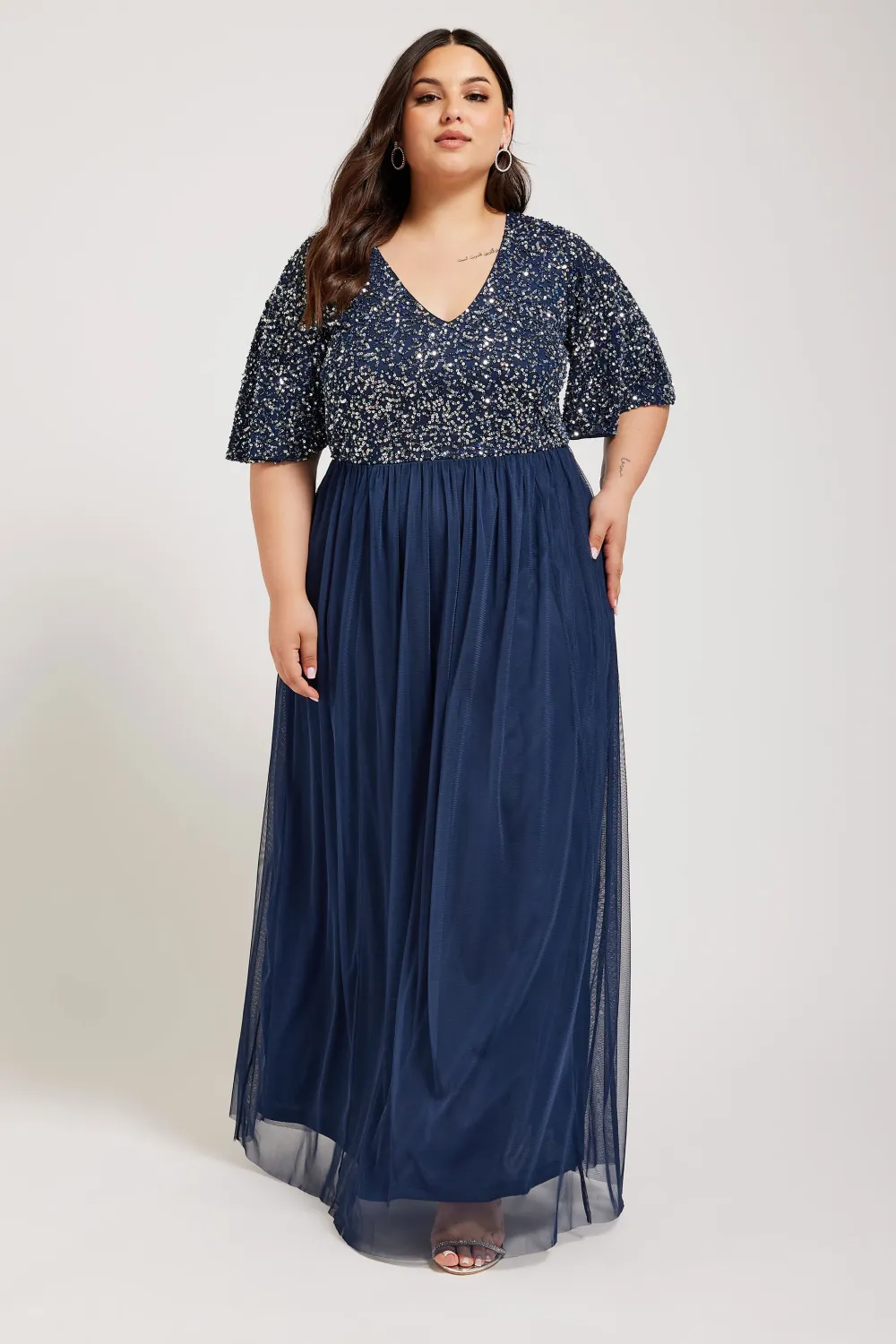 LUXE Curve Forest Green Sequin Hand Embellished Maxi Dress