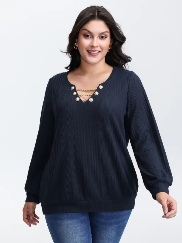Textured Metallic Neckline Detail Stretchy Top