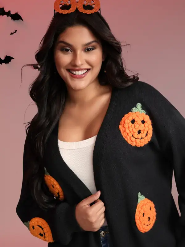 Happy Pumpkin Crochet Knit Cardigan