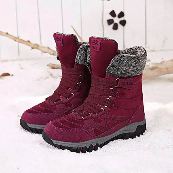 Large Size Women Hook Loop Outdoor Sneakers Mid Calf Warm Suede Boots