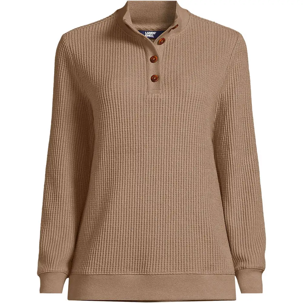 Women's Waffle Knit Button Placket Top