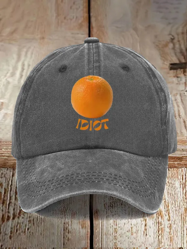 Unisex Orange Fool Washed Cotton Hat