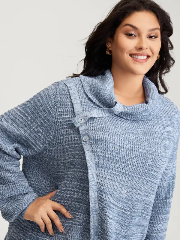Turtleneck Wrap Adjustable Button Pullover