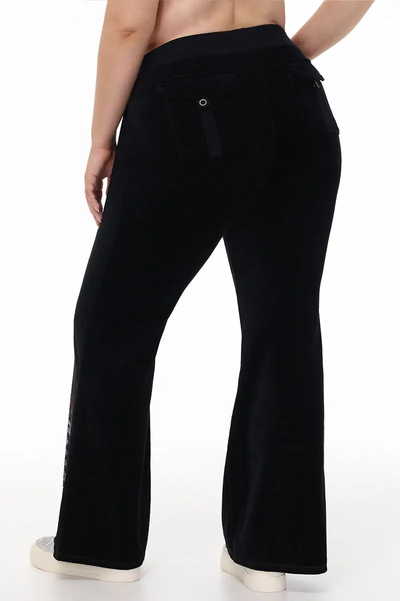 Plus-Size Juicy Roses Bling Snap Pocket Cotton Velour Pants