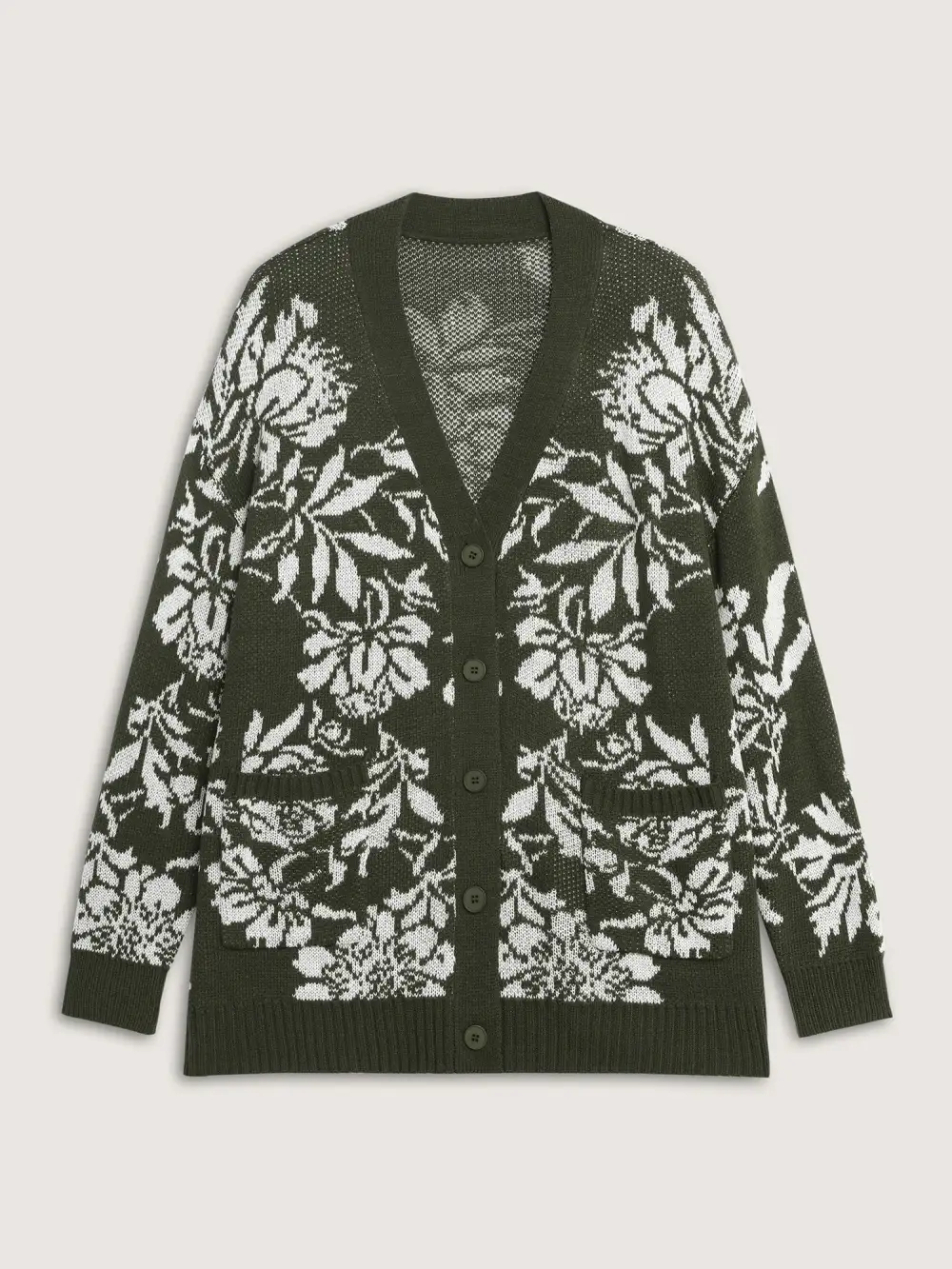 Floral Pattern V-Neck Knit Cardigan