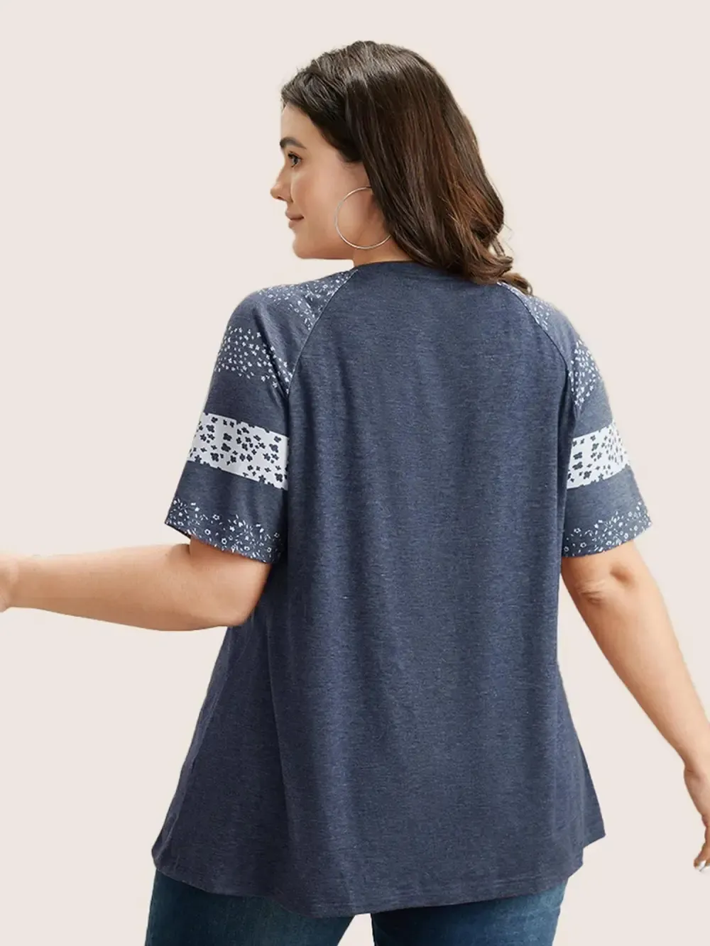 Ditsy Floral Colorblock Contrast Raglan Sleeve T-Shirt