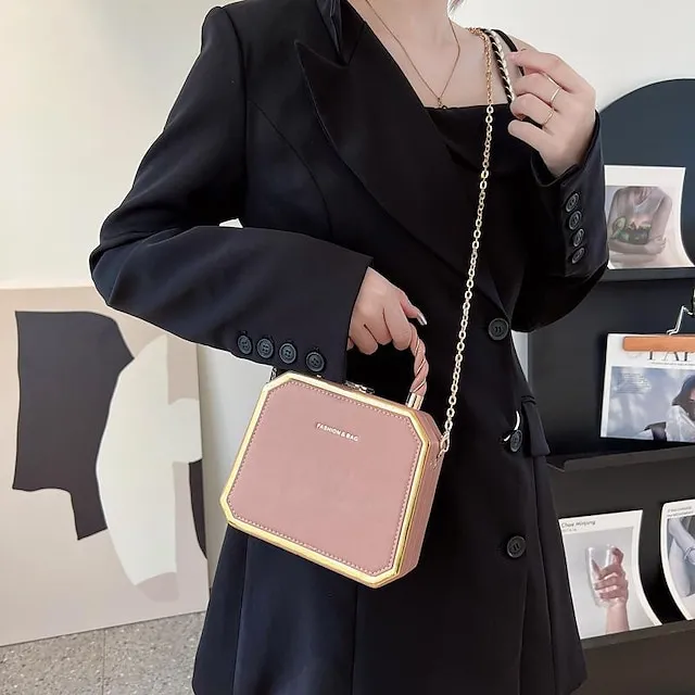 Women's Handbag Crossbody Bag PU Leather Daily Chain Waterproof Durable Letter Black Pink Dark Green