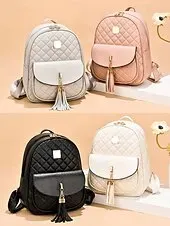 Women's Quilted Pink Leather Backpack Wristlet Card Holder Three-Piece Set , Including Wallet and Card Holder, Fashionable and Practical, Suitable for Daily Use, Work and Casual Outings